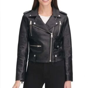 Levi's Crocodile Vegan Leather Asymmetrical Moto Jacket, Black, XS